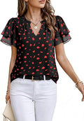 Womens Summer Tops Dressy Casual Short Sleeve Chiffon Blouses V Neck Business Work Shirts